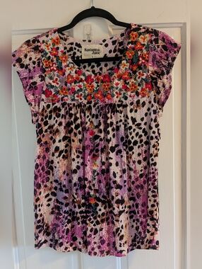 Savanna Jane Embroidered Animal Print Top Like New